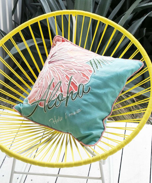 HIBISUCUS ALOHA CUSHION COVER　TURQUOISE