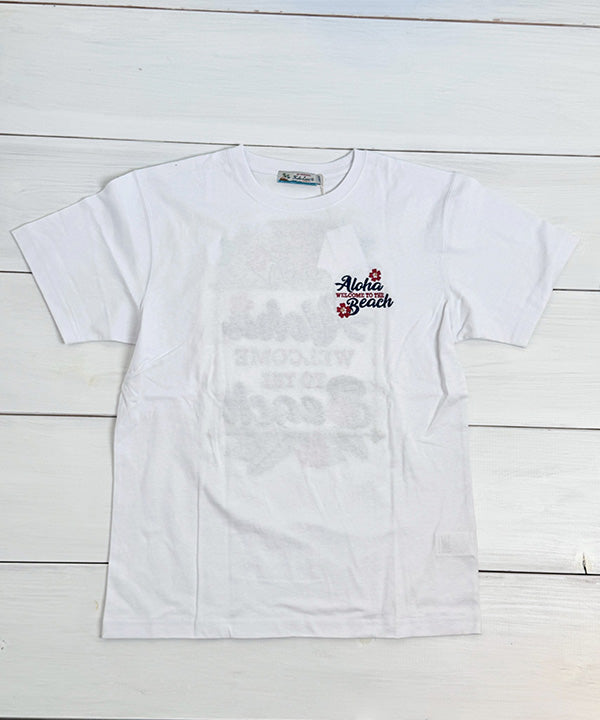 ハワイ アロハ Welcome to the Beach ティキ デザイン 半袖Tシャツ ホワイト ハワイアンTシャツ