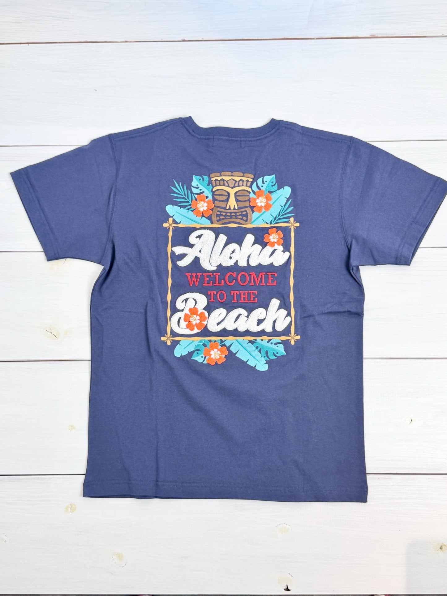 ハワイ アロハ Welcome to the Beach ティキ デザイン 半袖Tシャツ ホワイト ハワイアンTシャツ