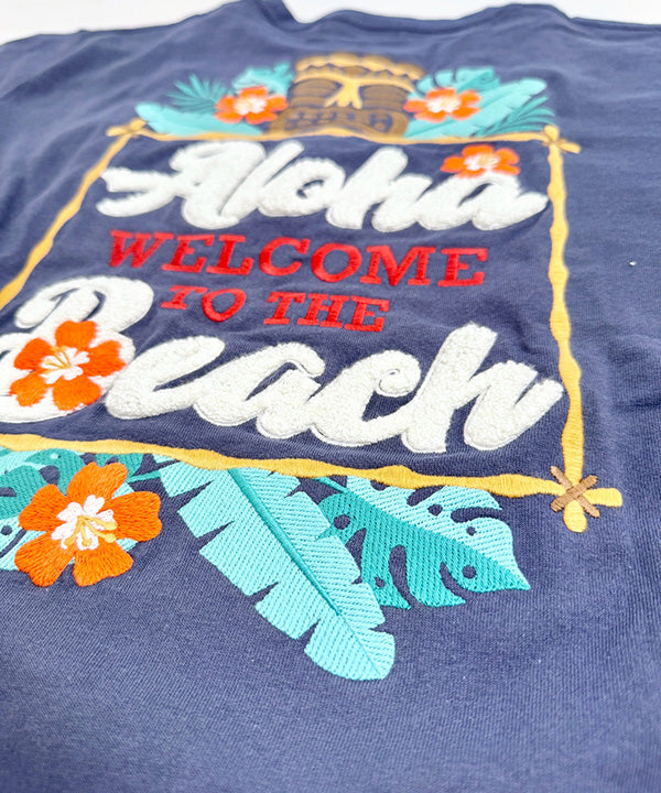 ハワイ アロハ Welcome to the Beach ティキ デザイン 半袖Tシャツ ホワイト ハワイアンTシャツ