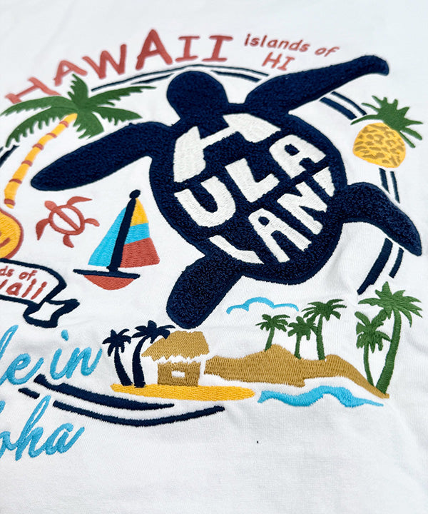 ハワイ ウミガメ ホヌ デザイン 半袖Tシャツ ホワイト フララニ ハワイアンTシャツ