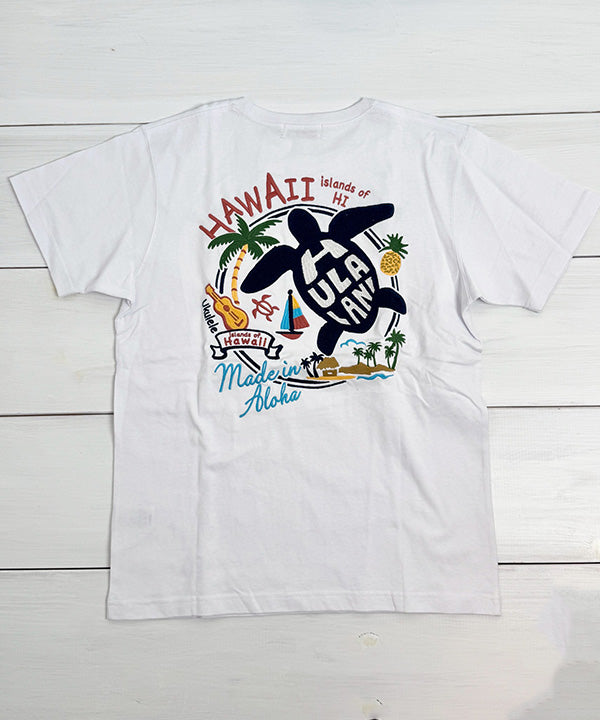 ハワイ ウミガメ ホヌ デザイン 半袖Tシャツ ホワイト フララニ ハワイアンTシャツ