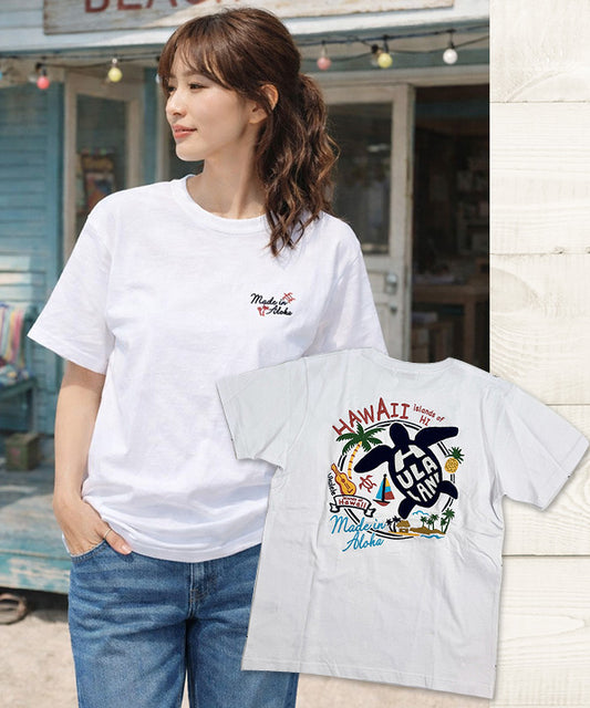 ハワイ ウミガメ ホヌ デザイン 半袖Tシャツ ホワイト フララニ ハワイアンTシャツ