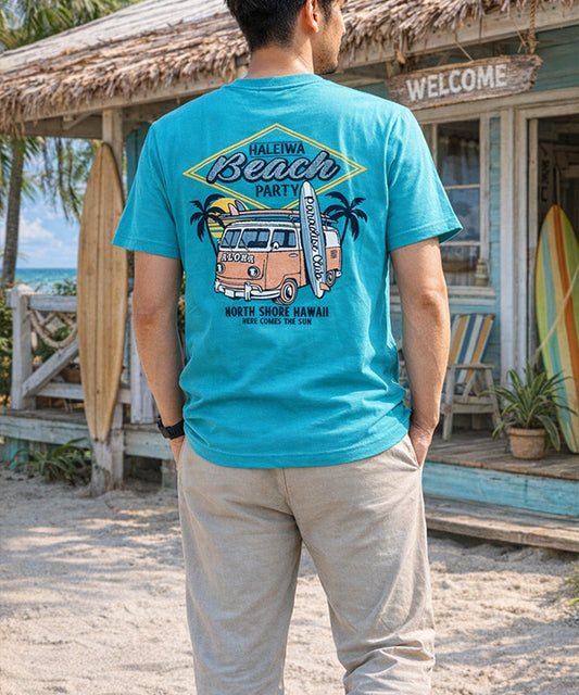ハワイ ハレイワビーチ ワーゲンバス デザイン 半袖Tシャツ ノースショア ハワイアンTシャツ