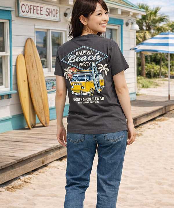 ハワイ ハレイワビーチ ワーゲンバス デザイン 半袖Tシャツ ノースショア ハワイアンTシャツ
