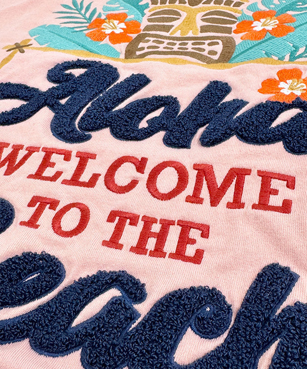ハワイ アロハ Welcome to the Beach ティキ デザイン 半袖Tシャツ ホワイト ハワイアンTシャツ
