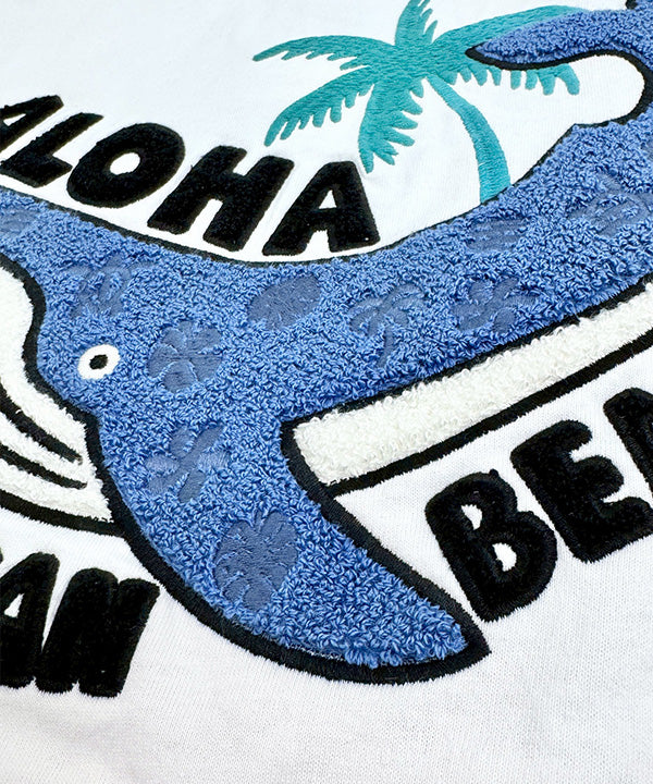 クジラ サガラ刺繍 ハワイアンTシャツ ワッペン刺繍ディテール