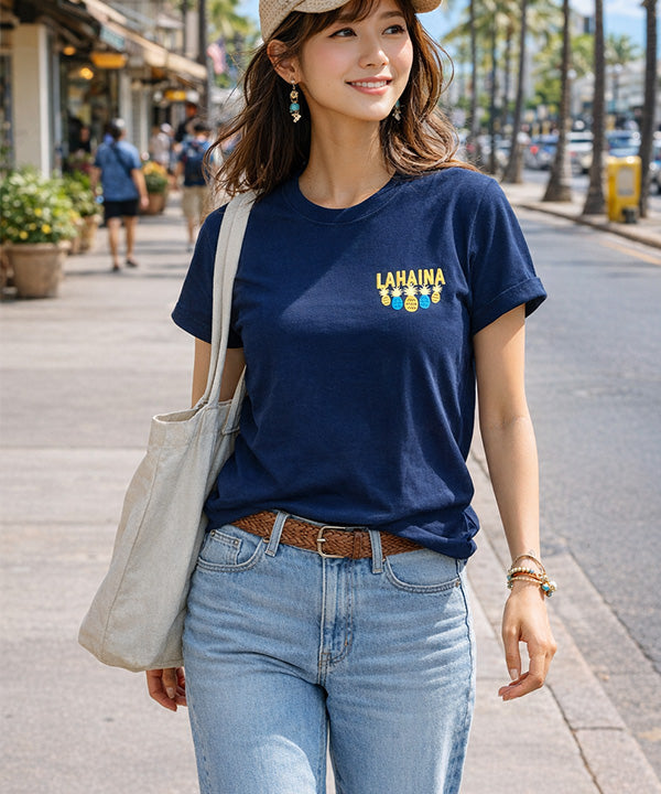 ハワイ ラハイナ パイナップルTシャツ ネイビー 綿100% サーフカジュアル