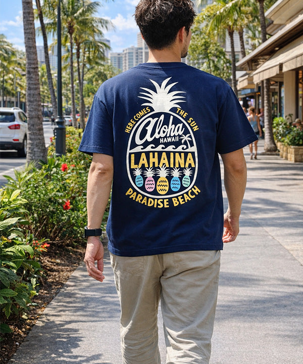 ハワイ ラハイナ パイナップルTシャツ ネイビー 綿100% サーフカジュアル