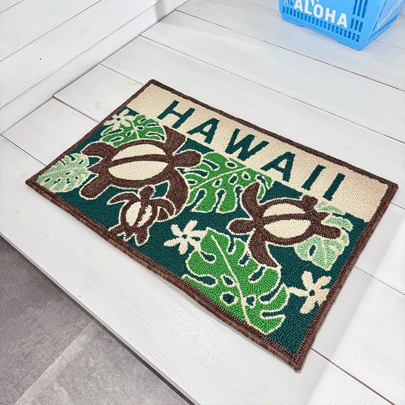 玄関マット ハワイ柄 パイルマット｜滑り止め ふかふか