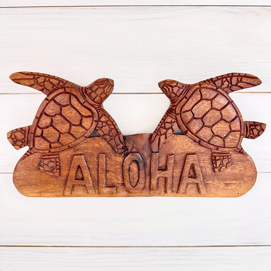 ハワイアン雑貨 木製 ALOHAサイン ホヌデザイン 壁掛け