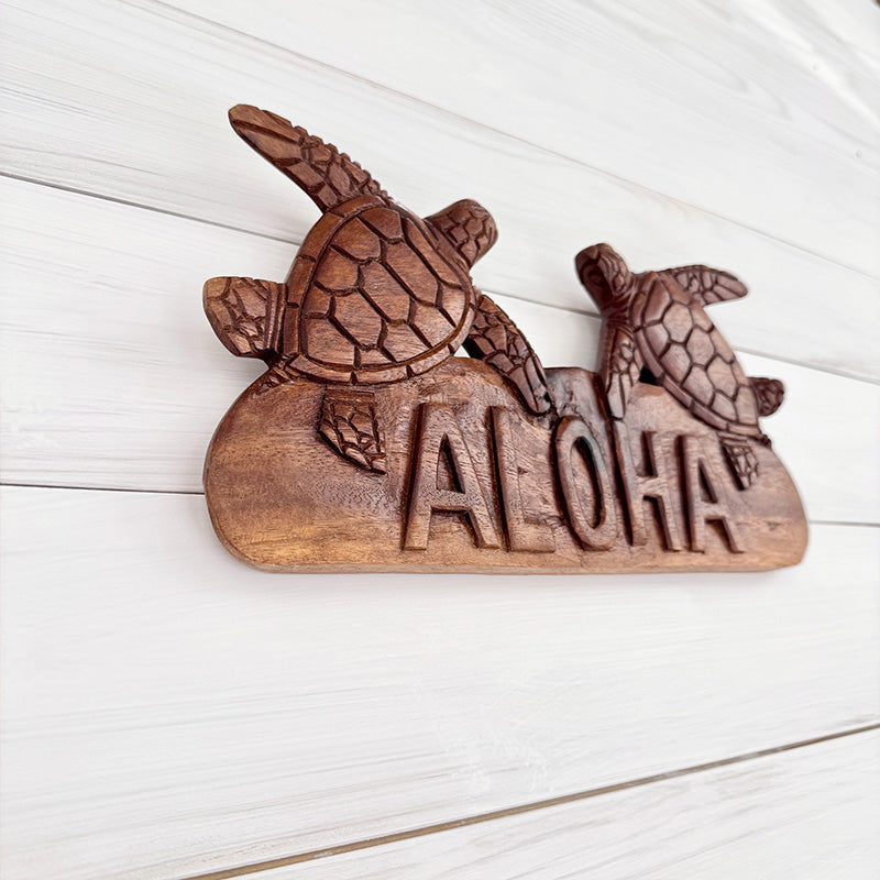 ハワイアン雑貨 木製 ALOHAサイン ホヌデザイン 壁掛け