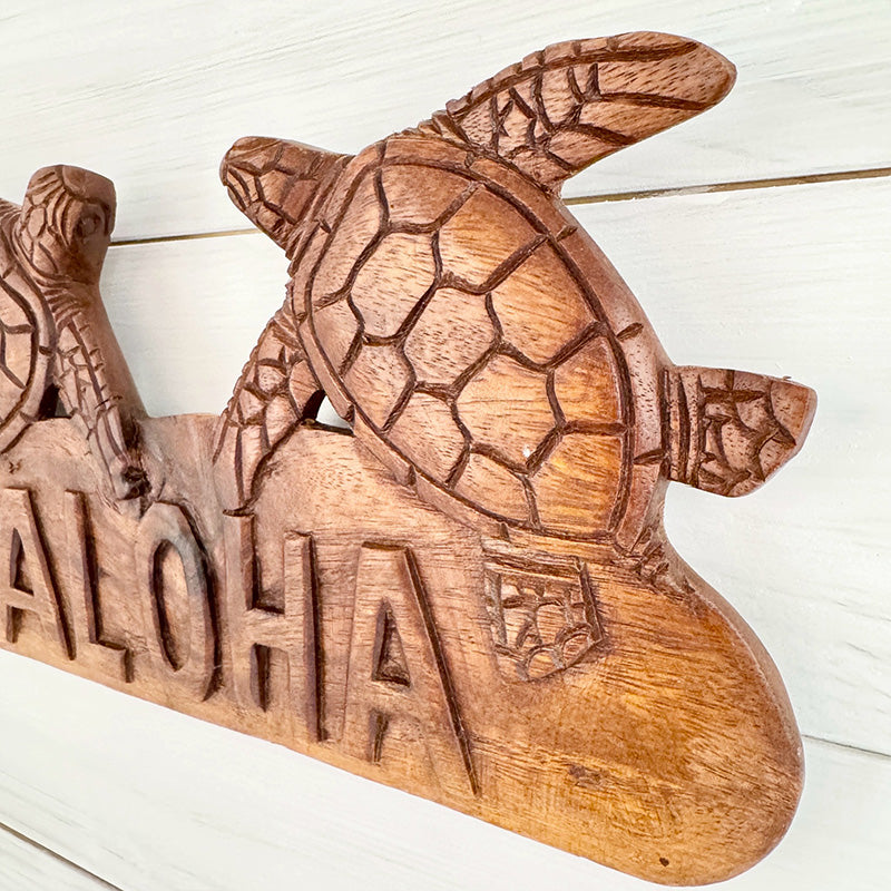 ハワイアン雑貨 木製 ALOHAサイン ホヌデザイン 壁掛け