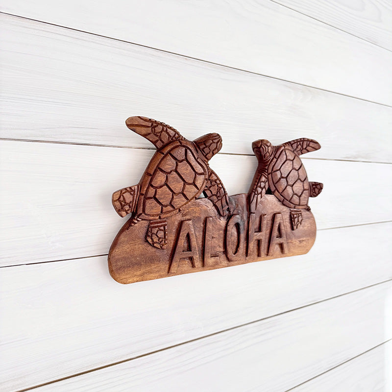 ハワイアン雑貨 木製 ALOHAサイン ホヌデザイン 壁掛け