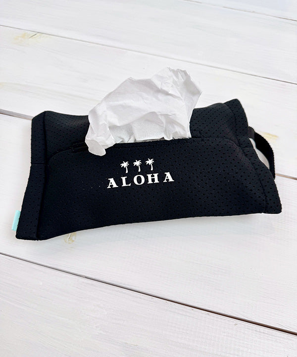 ALOHAロゴ入りハワイアン吊り下げティッシュケース 車内や壁掛けで使えるティッシュカバー