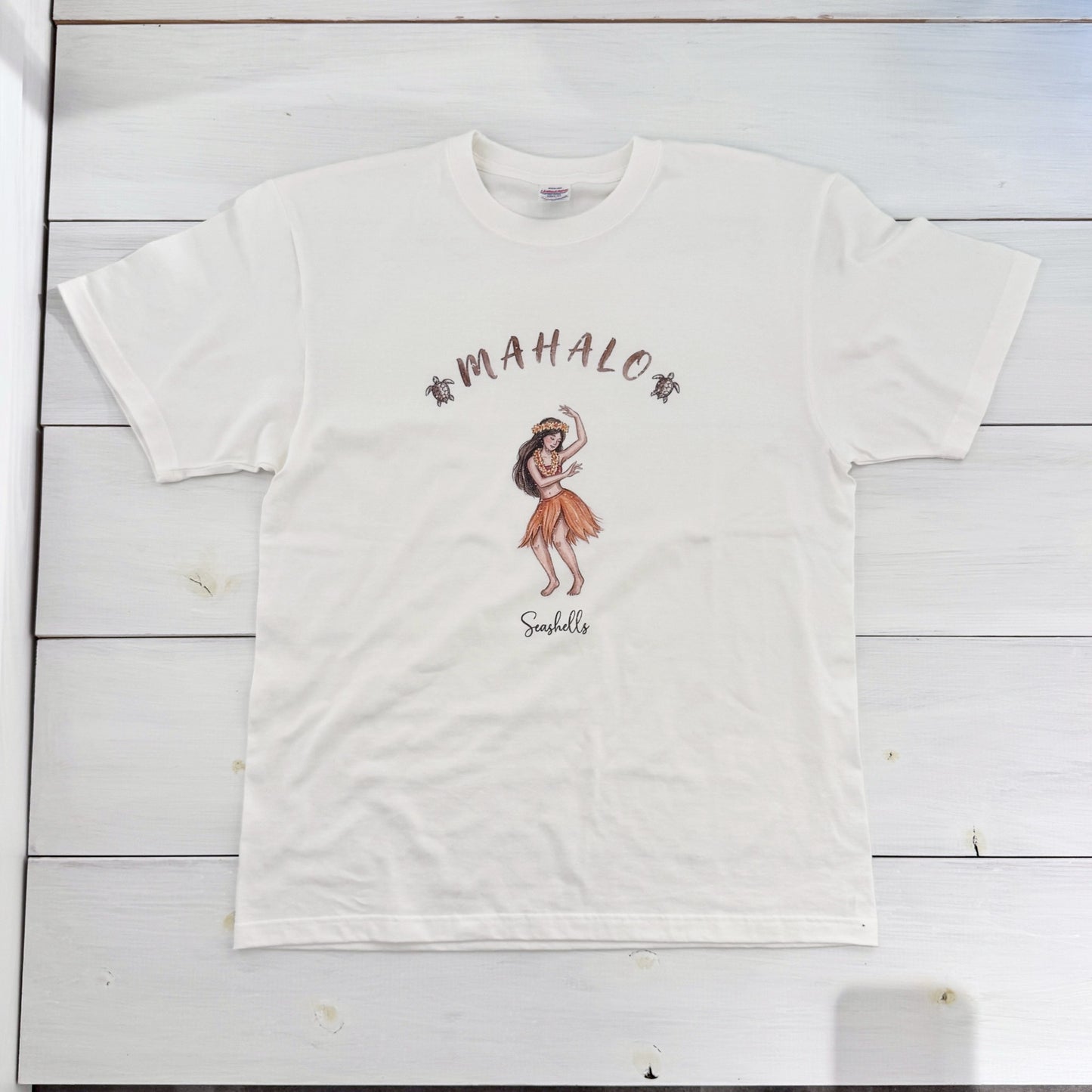 ハワイアンデザインTシャツ HULA GIRL OFF WHITE