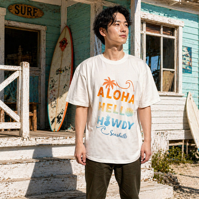 ハワイアンデザインTシャツ RAIBOW MESSAGE