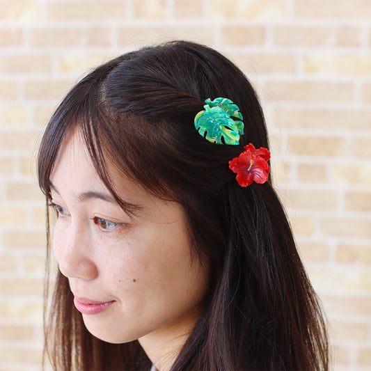 南国モチーフ ミニヘアクリップ｜モンステラ