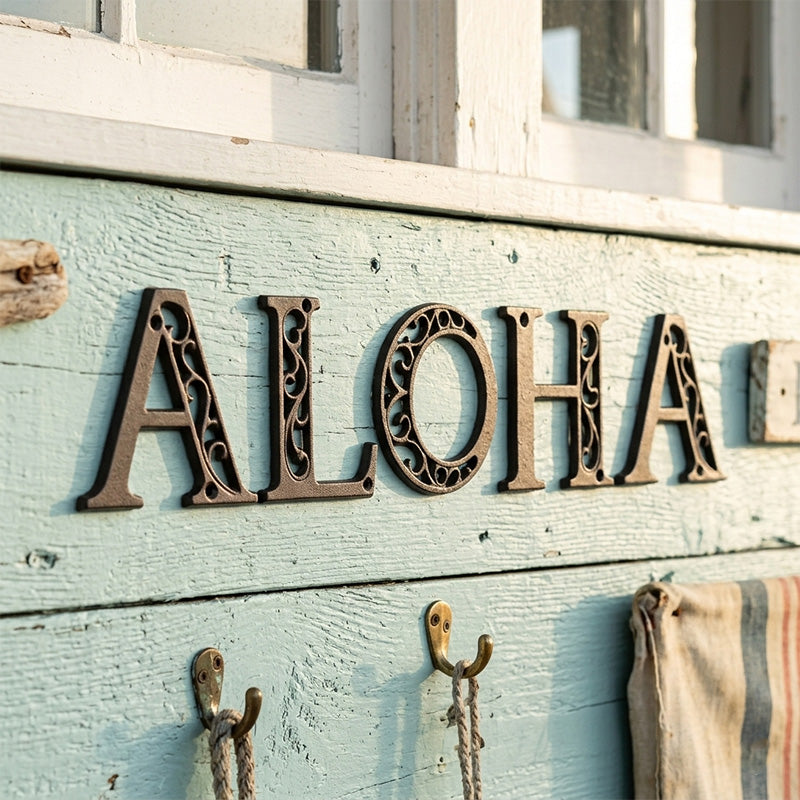 ALOHAアイアンウォールロゴ 西海岸風壁掛けインテリア サイン装飾