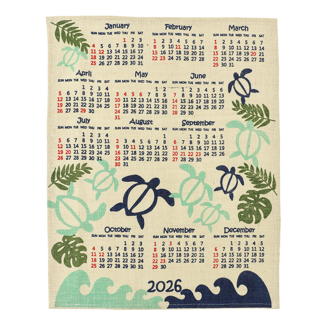 HAWAIIAN JUTE CALENDAR 2026　HONU WAVE