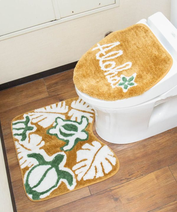 ウミガメとモンステラ柄トイレマットセット おしゃれ