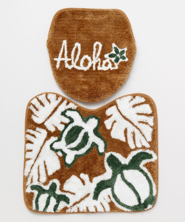 ウミガメとモンステラ柄トイレマットセット おしゃれ