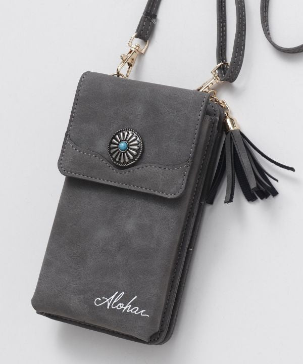 スマホケース ショルダーポーチ コンチョ付き