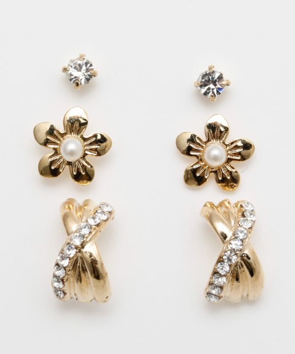 ハワイアンプルメリア ピアス セット レディース 6点セット パール フラワー クロス ゴールド 小ぶり 上品  アクセサリー