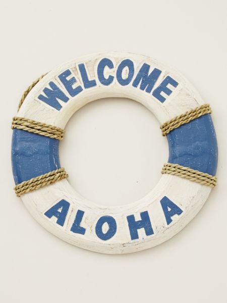 WELCOME ALOHAロゴ入りの浮き輪モチーフ ハワイアン壁掛けオブジェ