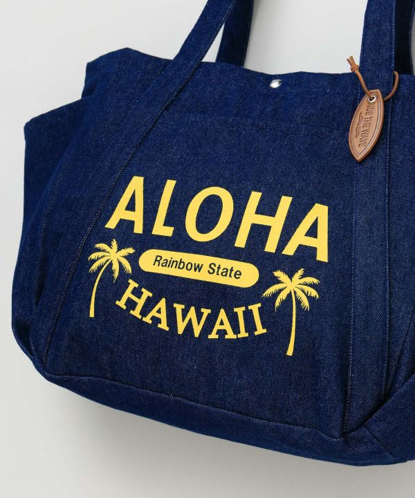 ALOHA HAWAII ロゴ入りデニムトートバッグ｜大容量