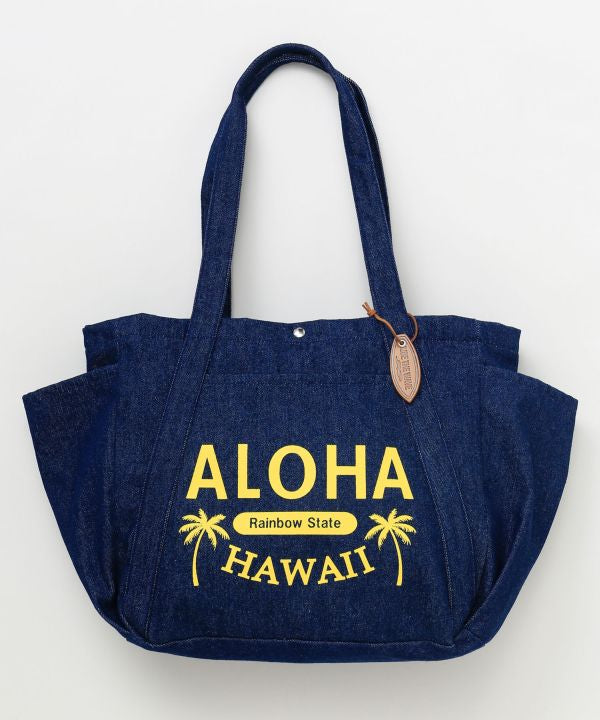 ALOHA HAWAII ロゴ入りデニムトートバッグ｜大容量