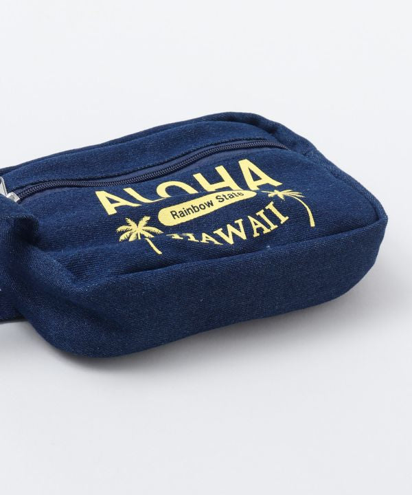 ALOHA HAWAII ロゴ入りデニムポーチ｜持ち手付き 小物収納