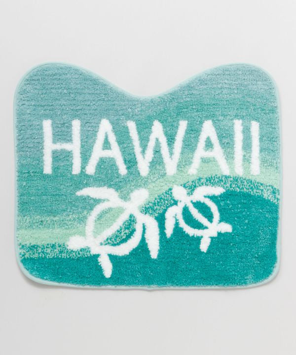 HAWAIIロゴとホヌ柄のブルーグラデーショントイレマット（波デザイン）