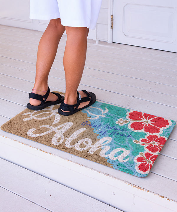 ハイビスカスとホヌをデザインしたハワイアンコイルマット
