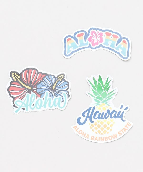 Alohaロゴとハイビスカスをデザインしたハワイアンステッカー