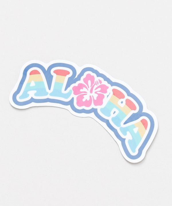 Alohaロゴとハイビスカスをデザインしたハワイアンステッカー