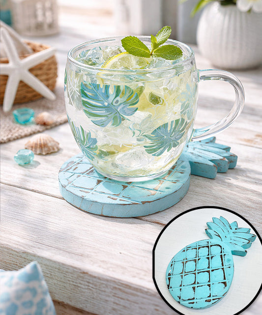 パイナップル型の木製コースター ハワイアンインテリアテーブル雑貨