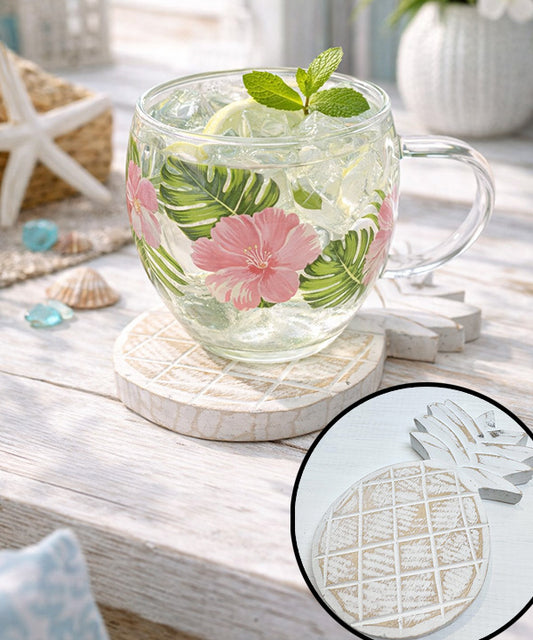 パイナップル型の木製コースター ハワイアンインテリアテーブル雑貨