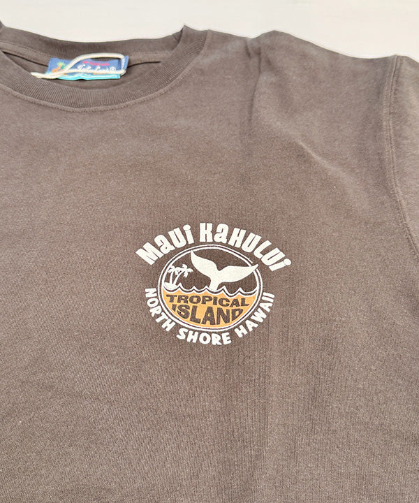 ハワイ マウイ カフルイ ロゴ 半袖Tシャツ ブラウン ハワイアンTシャツ メンズ レディース