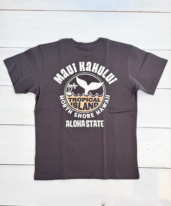 ハワイ マウイ カフルイ ロゴ 半袖Tシャツ ブラウン ハワイアンTシャツ メンズ レディース