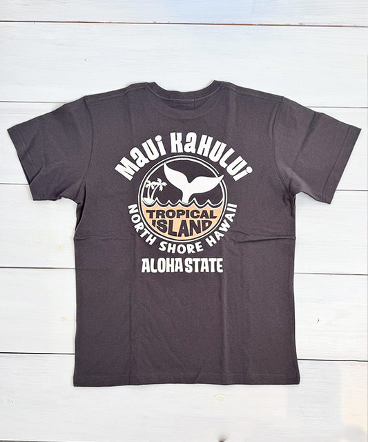 ハワイ マウイ カフルイ ロゴ 半袖Tシャツ ブラウン ハワイアンTシャツ メンズ レディース