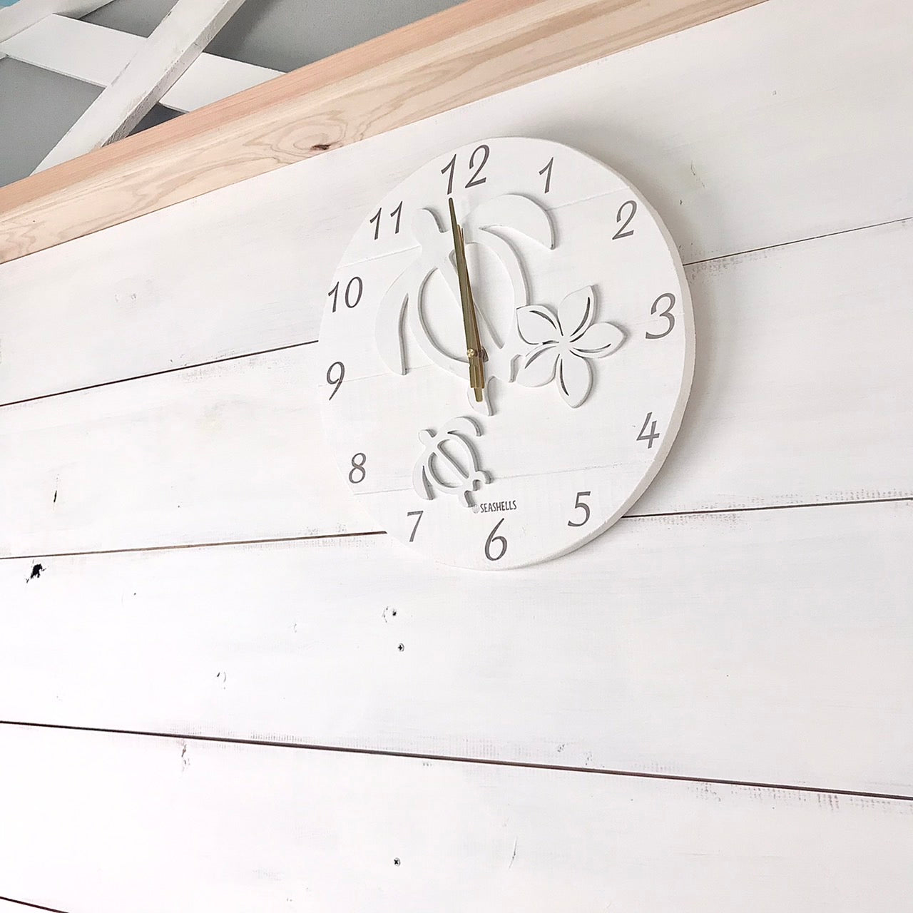 ハワイアンクロック ウミガメとプルメリアの時計 海亀壁掛け時計 