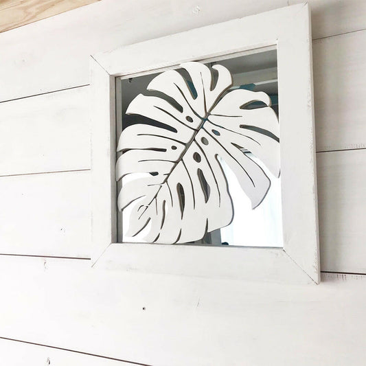 HAWAIINA WOOD MIRROR Monstera WHITE