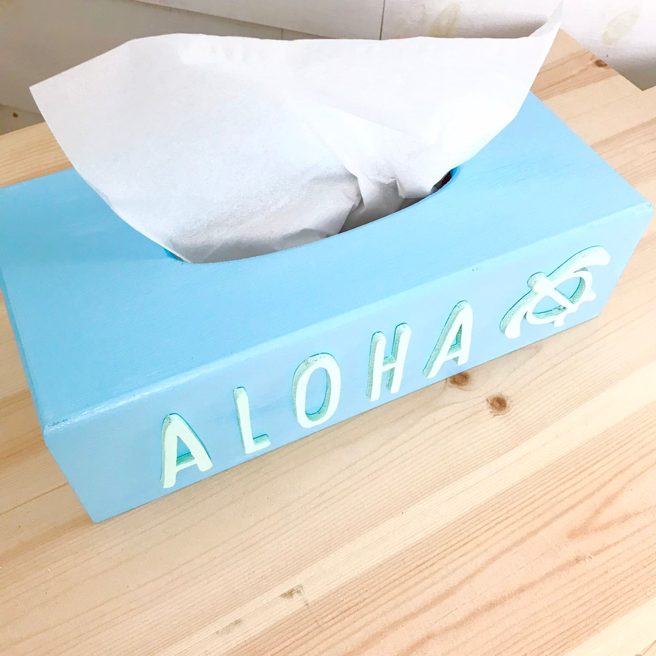 WOOD TISSUE BOX ALOHA＆HONU BL-lime