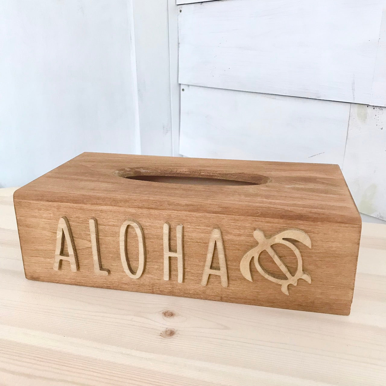 WOOD TISSUE BOX ALOHA&HONU natural