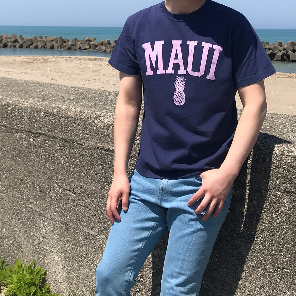 ハワイアンデザインTシャツ MAUI PINE　ユニセックスサイズ NAVY