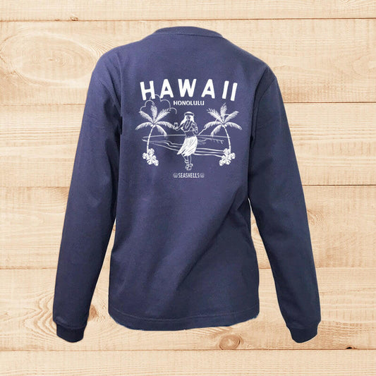 LONG SLEEVE SHIRT　WAIKIKI HULA GIRL　NAVY.