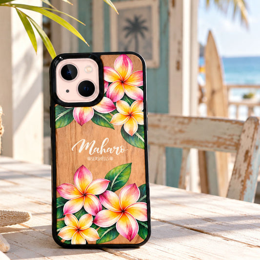 iphoneケース 木製 プルメリ ハワイアン