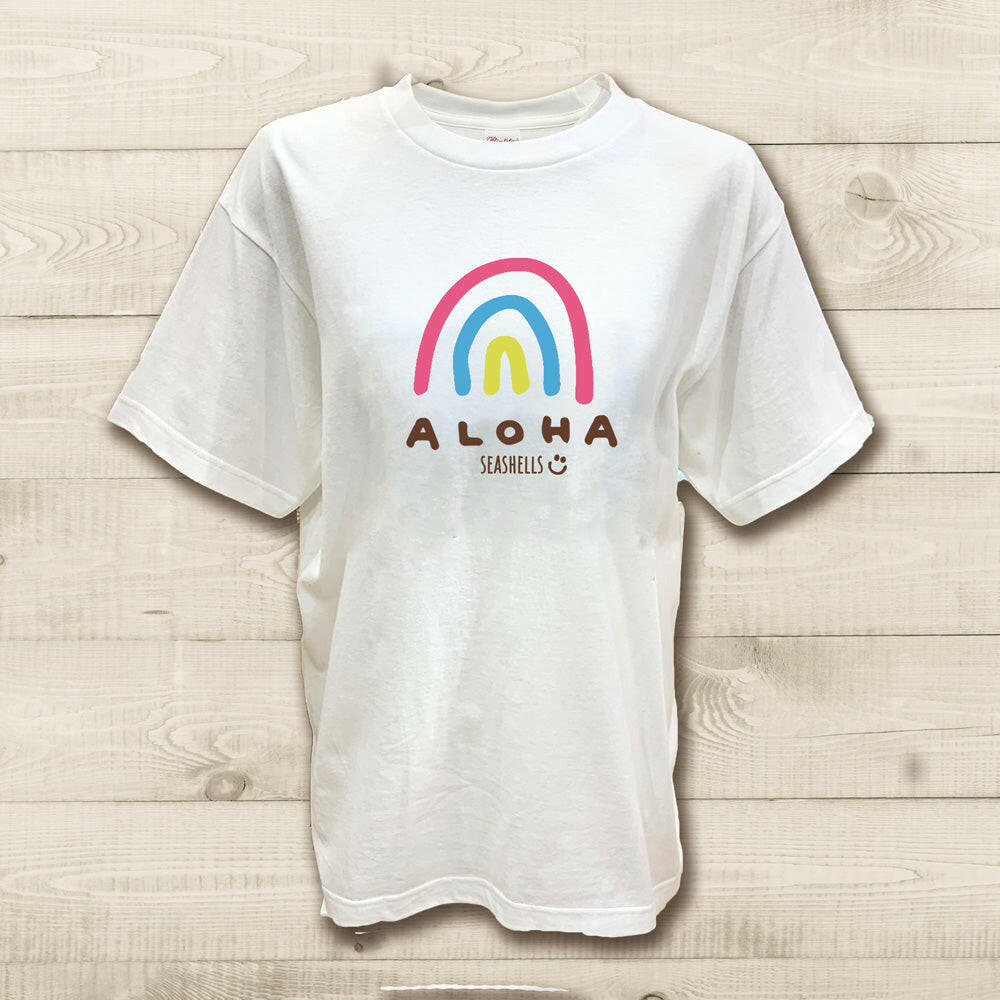 ハワイアンデザインTシャツ rainbow handwriting 　ユニセックスサイズ.