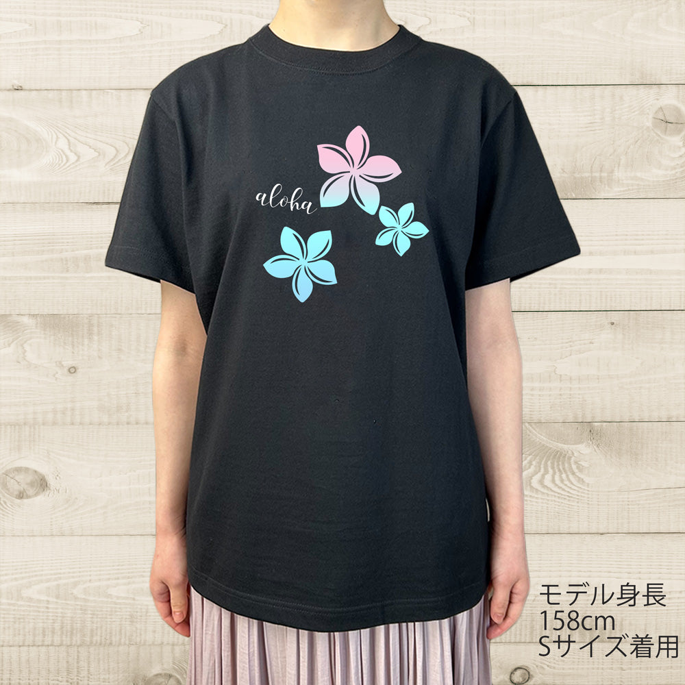 ハワイアンデザインTシャツ PLUMERIA gradation　ユニセックスサイズ BLACK